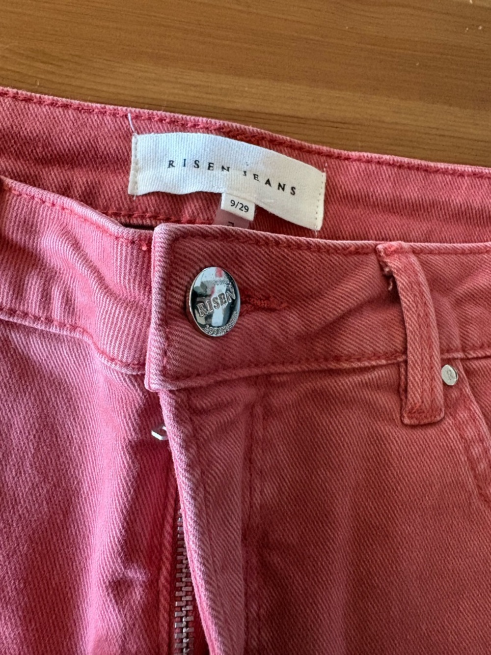 Risen Jeans High Rise Fray Wide Leg Crop Jeans Size 29 Brick - Picture 9 of 13